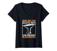 Femme and on The Eighth Day God Created Blacksmiths Forgeron T-Shirt avec Col en V