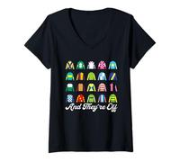 Femme And They Off Horse Racing Derby Day Funny Silks Jockey T-Shirt avec Col en V