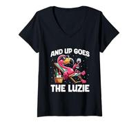 Femme and Up Goes The Luzie Flamingo Vin Party Vacances Célébrations T-Shirt avec Col en V