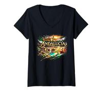 Femme Andalousie Fierté du Sud Design Traditionnel T-Shirt avec Col en V