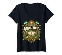 Femme Andalousie Fierté du Sud Design Traditionnel T-Shirt avec Col en V
