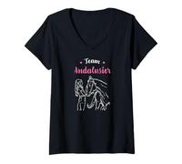 Femme Andalusier I Poney Chevaux avec Inscription en Allemand pour Cavalier T-Shirt avec Col en V