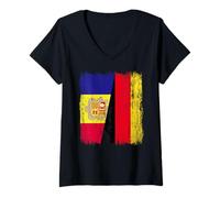 Femme Andorre Allemagne Demi Drapeau Andorran German Unity Pride T-Shirt avec Col en V