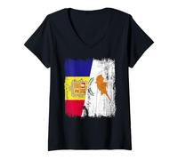 Femme Andorre Chypre Demi-Drapeau Andorre Patrimoine chypriote T-Shirt avec Col en V