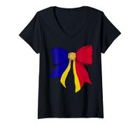 Femme Andorre Drapeau Andorre Fierté Andorre Fille Coquette Nœud Ruban T-Shirt avec Col en V
