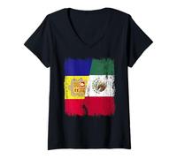 Femme Andorre Mexique Demi-Drapeau Andorran Patrimoine Mexicain T-Shirt avec Col en V