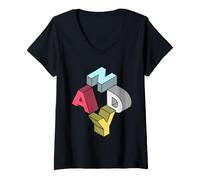 Femme Andy First Given Name Bloc isométrique rétro T-Shirt avec Col en V