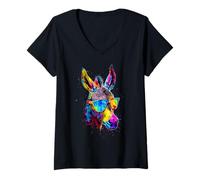 Femme Âne Coloré Popart Couleurs Âne de Maison Donkey Équitation T-Shirt avec Col en V