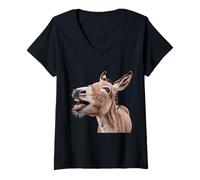 Femme Âne Drôle qui Rit Grand Sourire Cadeau Rigolo Cadeau Drôle T-Shirt avec Col en V