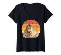 Femme Âne et bébé chèvre Animal Mignon Meilleurs Amis T-Shirt avec Col en V
