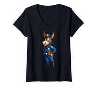 Femme Ane Policier âne T-Shirt avec Col en V