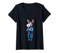 Femme Ane Policier T-Shirt avec Col en V
