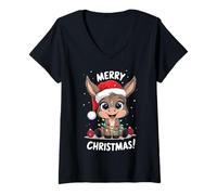 Femme Âne Pull de Noël animal de ferme drôle Merry Christmas T-Shirt avec Col en V