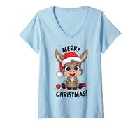 Femme Âne Pull de Noël animal de ferme drôle Merry Christmas T-Shirt avec Col en V