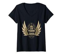 Femme Ange avec Ailes 18ème Anniversaire Vintage 2008 T-Shirt avec Col en V