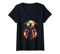 Femme Ange de feu avec Flammes de l'enfer T-Shirt avec Col en V
