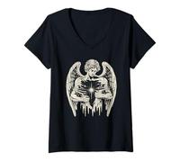 Femme Ange ouvrant l'âme cosmique, art céleste surréaliste T-Shirt avec Col en V