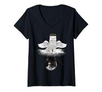 Femme Angel Cat and Devil Cat Funny Kitty Kitten Cats Lovers T-Shirt avec Col en V