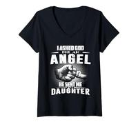 Femme Angel He Sent Me My Daughter for Dad Funny Fathers Day T-Shirt avec Col en V