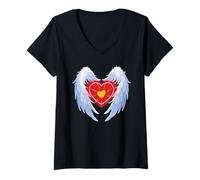 Femme Angel Wings Love Heart s'enroule Autour de Vous T-Shirt avec Col en V