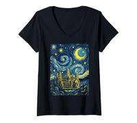 Femme Angkor Wat Cambodge Nuit étoilée Histoire de l'art Cadeau T-Shirt avec Col en V