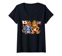 Femme Angleterre Drapeau Japon Royaume-Uni Origines japonaises T-Shirt avec Col en V