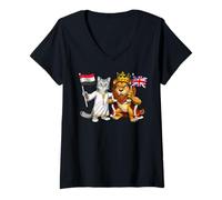 Femme Angleterre Égypte Royaume-Uni Drapeau égypto-Britannique T-Shirt avec Col en V