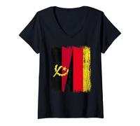Femme Angola Allemagne Demi-Drapeau Angolais German Heritage T-Shirt avec Col en V