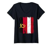 Femme Angola Autriche Demi Drapeau Angolais Autrichien Heritage T-Shirt avec Col en V
