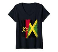 Femme Angola Jamaïque Demi Drapeau Angolais Patrimoine jamaïcain T-Shirt avec Col en V
