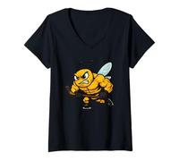 Femme Angry Bee Insecte puissant joueur de hockey sur glace T-Shirt avec Col en V