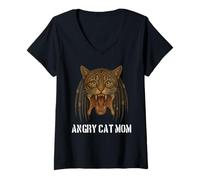 Femme Angry Cat Mom Design pour propriétaire de Really Evil Cat Jeu de mots amusant T-Shirt avec Col en V