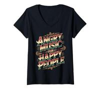 Femme Angry Music for Happy People Emo Fan Punk Auditeur - T-Shirt avec Col en V