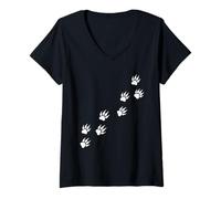 Femme Animal Bear Tracks Chemin de Sentier Diagonal Empreintes de Pattes T-Shirt avec Col en V