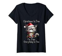 Femme Animal Christmas Cat Cats Xmas Chaos T-Shirt avec Col en V