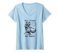 Femme Animal Dansant Amusant All Panic No Disco Raccoon T-Shirt avec Col en V