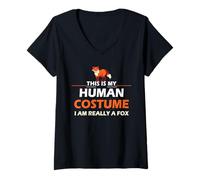 Femme Animal Fun Renard Humour This is My Human Costume Halloween Renard T-Shirt avec Col en V