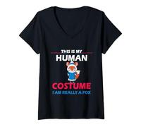 Femme Animal Fun Renard Humour This is My Human Costume Halloween Renard T-Shirt avec Col en V