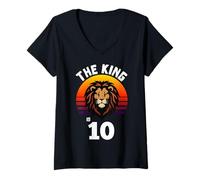 Femme Animal Lion The King is 10 Year Old Funny T-Shirt avec Col en V