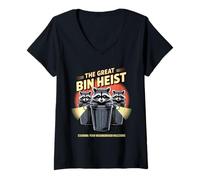 Femme Animal Puns The Great Bin Heist Funny Raton Laveur T-Shirt avec Col en V