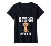 Femme Animaux Belettes Humour Je m'en Fous Je suis Une Belette T-Shirt avec Col en V