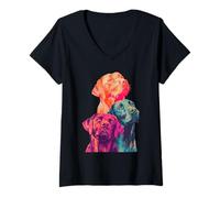 Femme Animaux de Compagnie colorés Labrador Retrievers Vibrant Chiens d'été T-Shirt avec Col en V