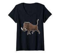 Femme Animaux de la forêt Tropicale - Sanglier T-Shirt avec Col en V