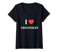 Femme Animaux J'aime Crocodiles Humour i Love Crocodiles T-Shirt avec Col en V