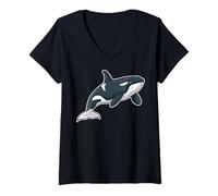 Femme Animaux Marins - Orque T-Shirt avec Col en V