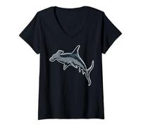 Femme Animaux Marins - Requin Marteau T-Shirt avec Col en V