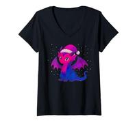 Femme Anime Baby Dragon Christmas Santa Bisexual Pride Colors T-Shirt avec Col en V