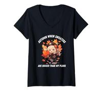 Femme Anime d'automne Kawaii Autumn If Sweater Bigger Than My Plans T-Shirt avec Col en V
