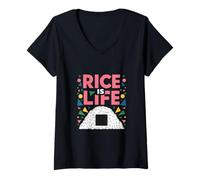 Femme Anime drôle pour Les Amateurs de gastronomie - Le Riz, C'est la Vie T-Shirt avec Col en V