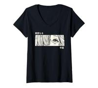 Femme Anime Girl Eyes Panel Manga Aesthetic Design T-Shirt avec Col en V